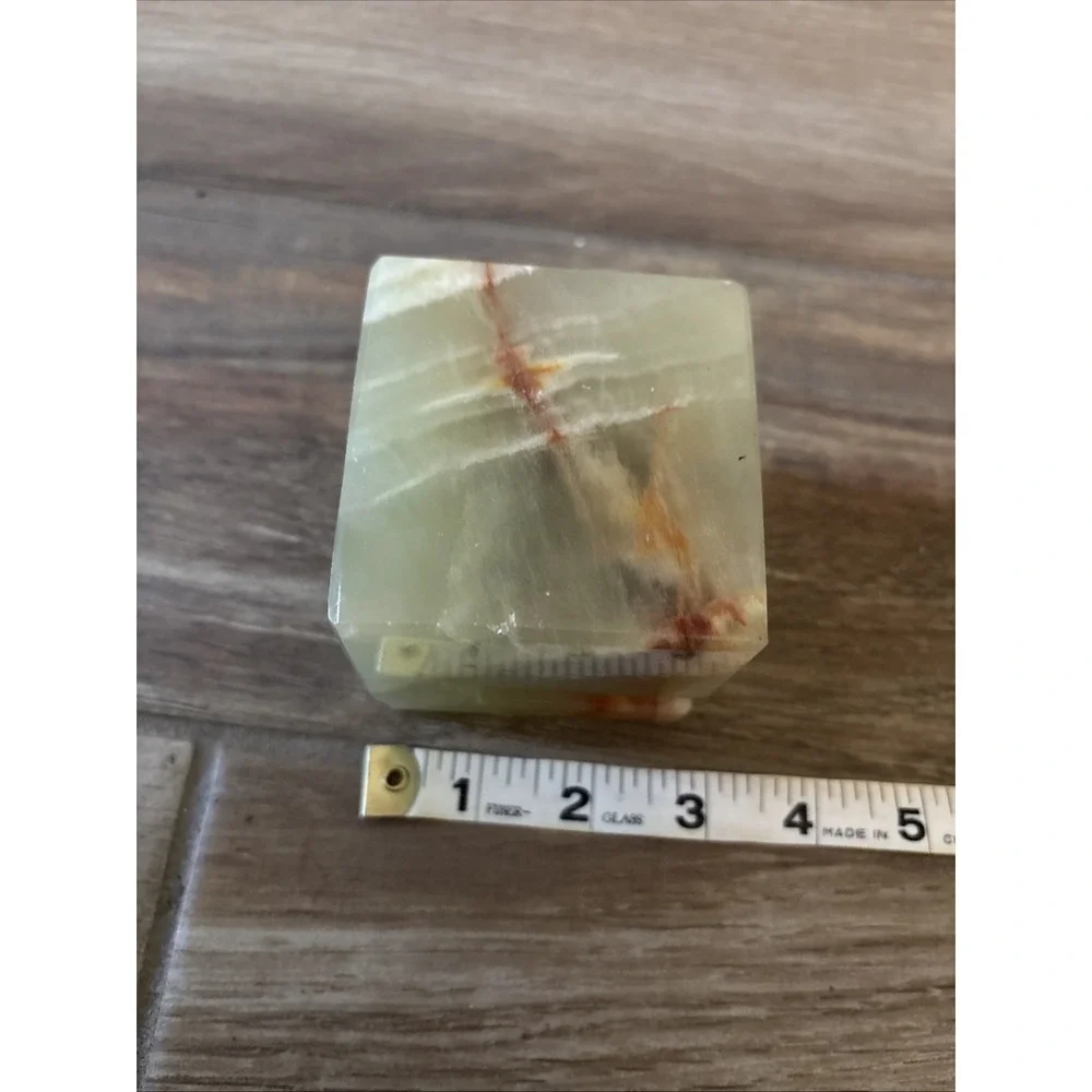 Vintage Carved Agate Stone Dice Paperweight Pen Pencil Holder Desk Organizer